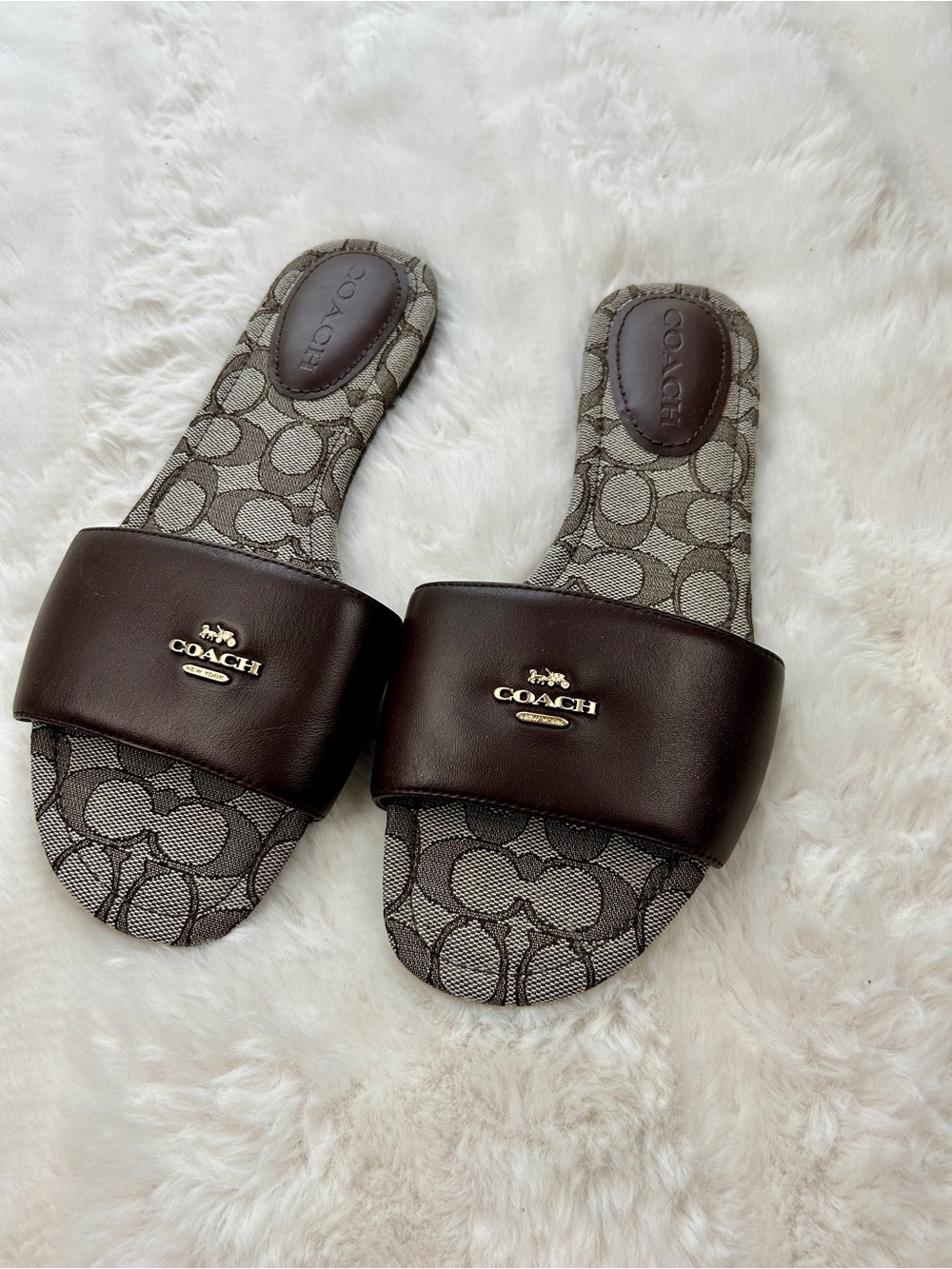 COACH Women’s Brown Signature Slide Sandals